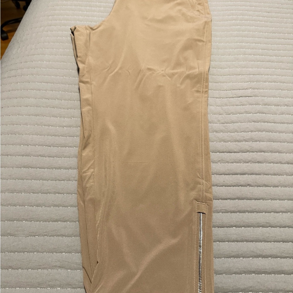 Athleta Tan Track Pants with Zipper Detail and Performance Fabric